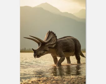 Lámina de dinosaurio Triceratops / Arte mural jurásico / Decoración infantil (Descarga digital)