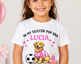 Soccer Girl Birthday Shirt, Personalized Puppy Shirt, Custom Name Kids Tee, Pink Soccer Outfit, Birthday MVP Girl, Age 6 Gift