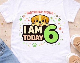 Birthday Dog Shirt Age 6, I Am 6 Today Shirt, Puppy Birthday Tee, Kids Birthday Outfit, Custom Age Shirt, Girl Boy Birthday Gift