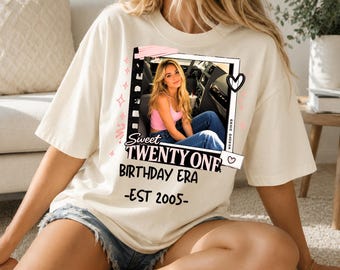 Custom Photo 21st Birthday Shirt, Hello Twenty One Birthday Era Tee, Personalized Vintage Film Frame Shirt, Birthday Gift for Her