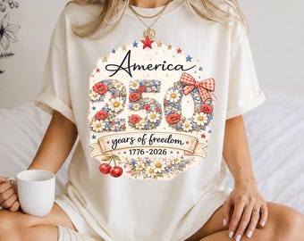 America 250 Years of Freedom Shirt, Patriotic Floral Bow Tee, Coquette 4th of July Shirt, Vintage Americana Graphic Tee, USA Summer Shirt