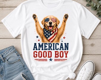 American Good Boy Shirt, Patriotic Golden Retriever Tee, 4th of July Dog Shirt, Red White and Woof Shirt, USA Dog Lover Gift, Freedom Pup