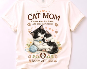 Personalized Cat Mom Shirt, Kitten Hug Design, Custom Pet Name Tee