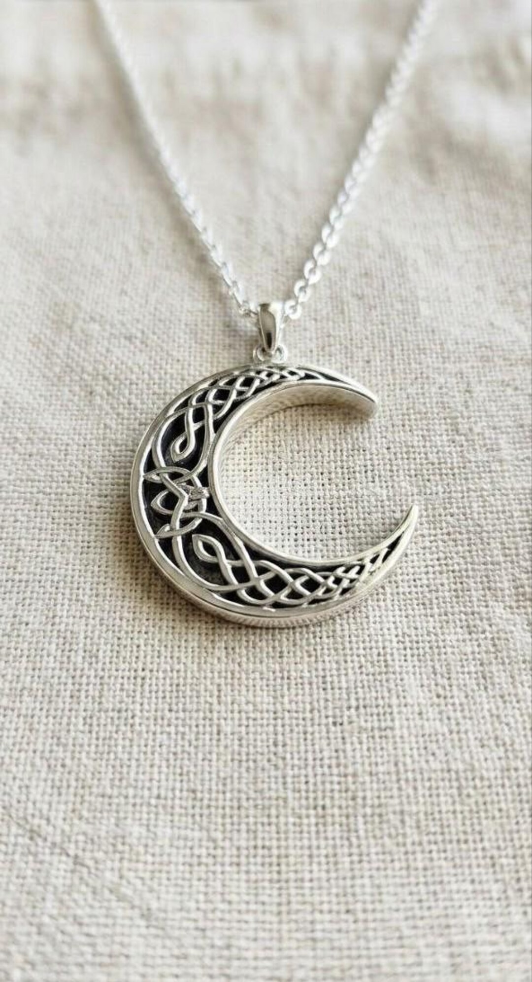 Large Sterling Silver Crescent Moon Necklace Boho Celestial Jewelry ...