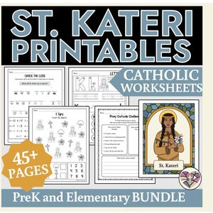 Saint Kateri Tekakwitha Printables Preschool + Elementary, St. Kateri Catholic Saints Activities for Kids, Native American Saint Worksheets