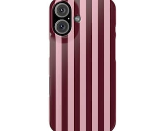 Burgundy and Pink Stripes Phone Case, Retro Minimalist Lines for iPhone 16 Pro Max 15 14 13 12 11 Plus, Samsung S25, S24 Pixel 10 XL
