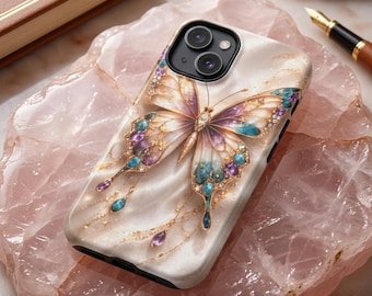MagSafe iPhone Case Monarch Butterfly Tough Magnetic cover, 3D Geometric Armor Tough Case  iPhone 17 16 15 14 13, Monarch Butterfly Cover