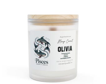 Copy of Personalized Zodiac Candle Pisces Star Sign | Private Label Custom Name Frosted Glass Candles, 11oz