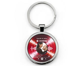 Custom Round Stainless Steel Music Song Keychain | Scannable Spotify Code | Personalized Photo Keychain