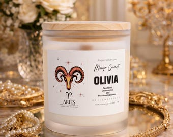 Personalized Zodiac Candle Aries Star Sign | Private Label Custom Name Frosted Glass Candles, 11oz