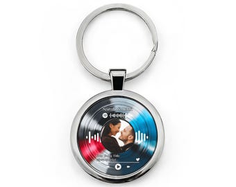 Custom Name Round Stainless Steel Music Song Keychain | Scannable Spotify Code | Personalized Photo Keychain