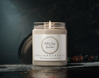 Soy Candle - Scented White Sage and Lavender Wax Candle, 9oz