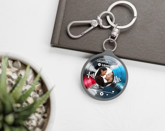 Custom Name & Photo Keyring, Music Code Keychain, Musical Gift, Wedding Song, Code Keychain, Gifts for Him Her, Anniversary Gifts