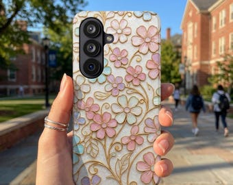Samsung Galaxy case Impact-Resistant phone cover 25, 26 - flower gold stem design