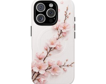 iPhone Case Tough Magnetic Cover, 3D Geometric Armor Tough Case, cherry blossom branch Cover, Girl Gift iPhone