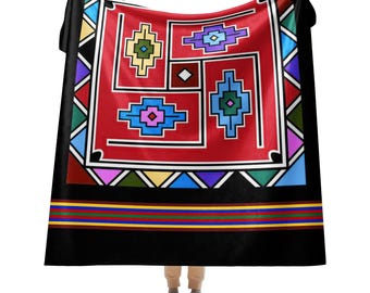 Couverture en sherpa à imprimé Ndebele | Design sud-africain (noir)