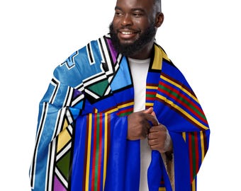 Couverture en sherpa à imprimé Ndebele | Design sud-africain (bleu)