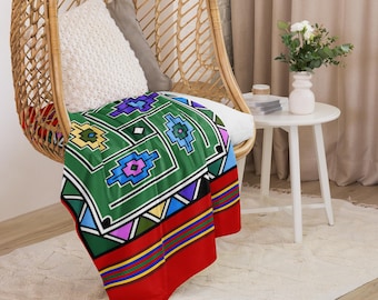 Couverture en sherpa à imprimé Ndebele | Design sud-africain (rouge)