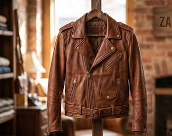 Men's Cognac Sheepskin Leather Biker Jacket, Slim Fit Asymmetric Moto Coat, Handmade custom jacket