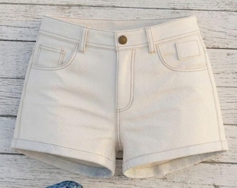women white Genuine Leather High-Waisted Shorts – Handmade Boho Festival Streetwear Outfit, gift for her