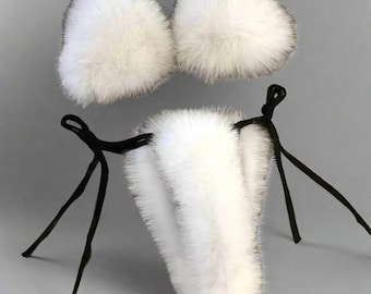 Luxury Faux Fur Bikini Set | Fox Coyote Style Swimwear, Festival Rave Outfit
