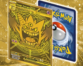 Custom Gold Mega Gengar EX Promo Card// Alternate Full Art // Fully Holographic
