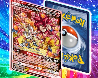 Carta promocional personalizada de Infernape y Goku Tag-Team GX // Arte alternativo completo // Totalmente holográfica