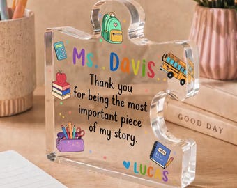 Personalized Teacher Acrylic Puzzle Piece Block, Desk Decor Gift