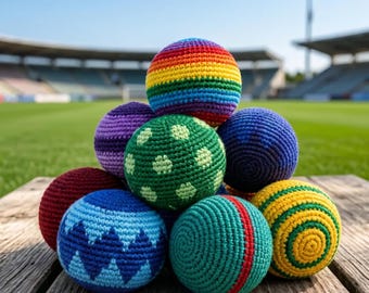 Hand Crocheted Hacky Sack Footbag, Random Assorted Knit Kick Balls ,Cotton Juggling Ball Fidget Toy ,Outdoor Play Toy for Kids Party Favors