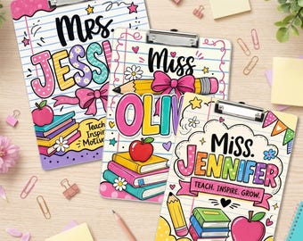 Personalized Teacher Clipboard, Custom Colorful Doodle Name Clip Board, Back to School Gift for Teacher, Teacher Appreciation End of Year