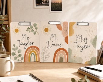 Personalized Teacher Clipboard, Custom Boho Clipboard for Teachers, Back to School Gift, Teacher Appreciation Gift, Minimalist Desk Decor