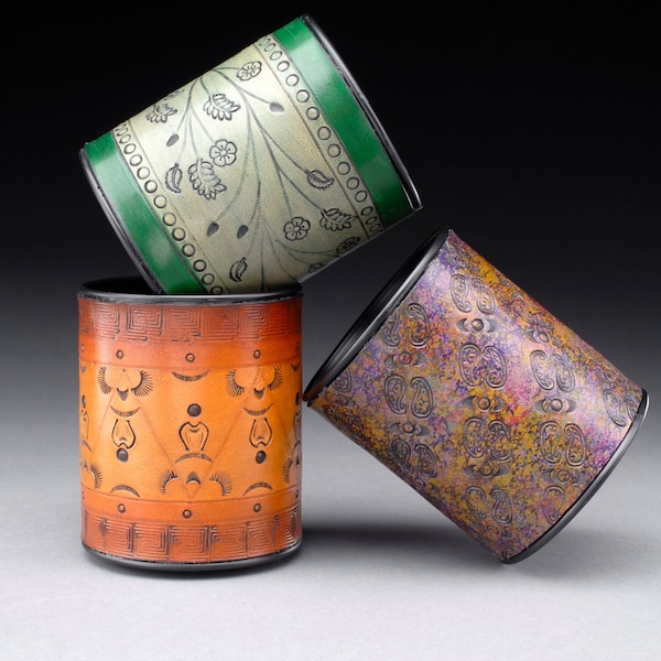 Leather Hand Tooled Pen & Pencil Holder
