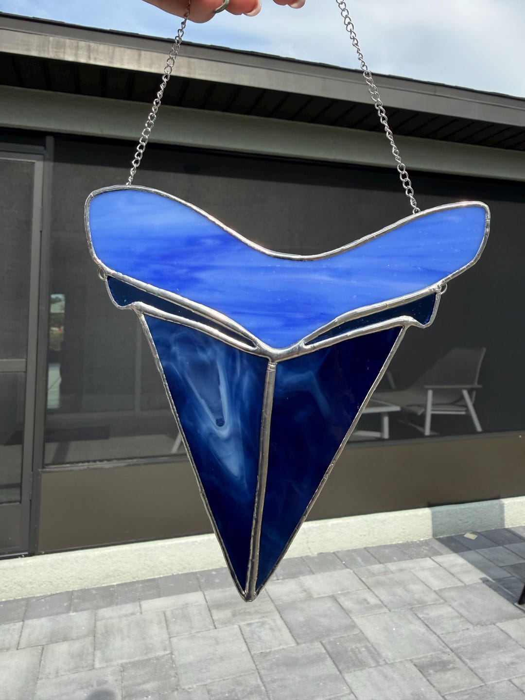 Blue Shark Tooth Stained Glass Suncatcher | Coastal Window Decor ...
