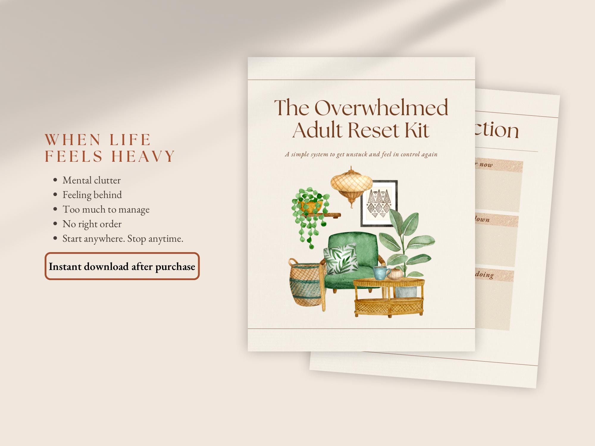Overwhelmed Adult Reset Kit Printable | Gentle Life Reset for Mental ...