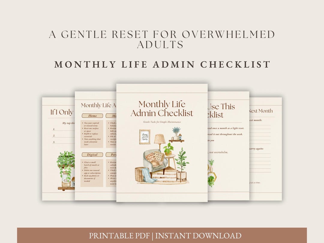 Monthly Life Admin Checklist Printable | Gentle Home, Money & Digital ...