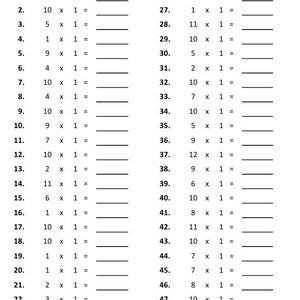 Può includere: Un foglio di lavoro in bianco e nero intitolato "Speed Drills Multiplication 1s" con 50 problemi di moltiplicazione. Il foglio di lavoro include spazi per il nome, la data e il punteggio. Il testo "Apartoftheequation learning - For classroom and homeschool use" è in basso.