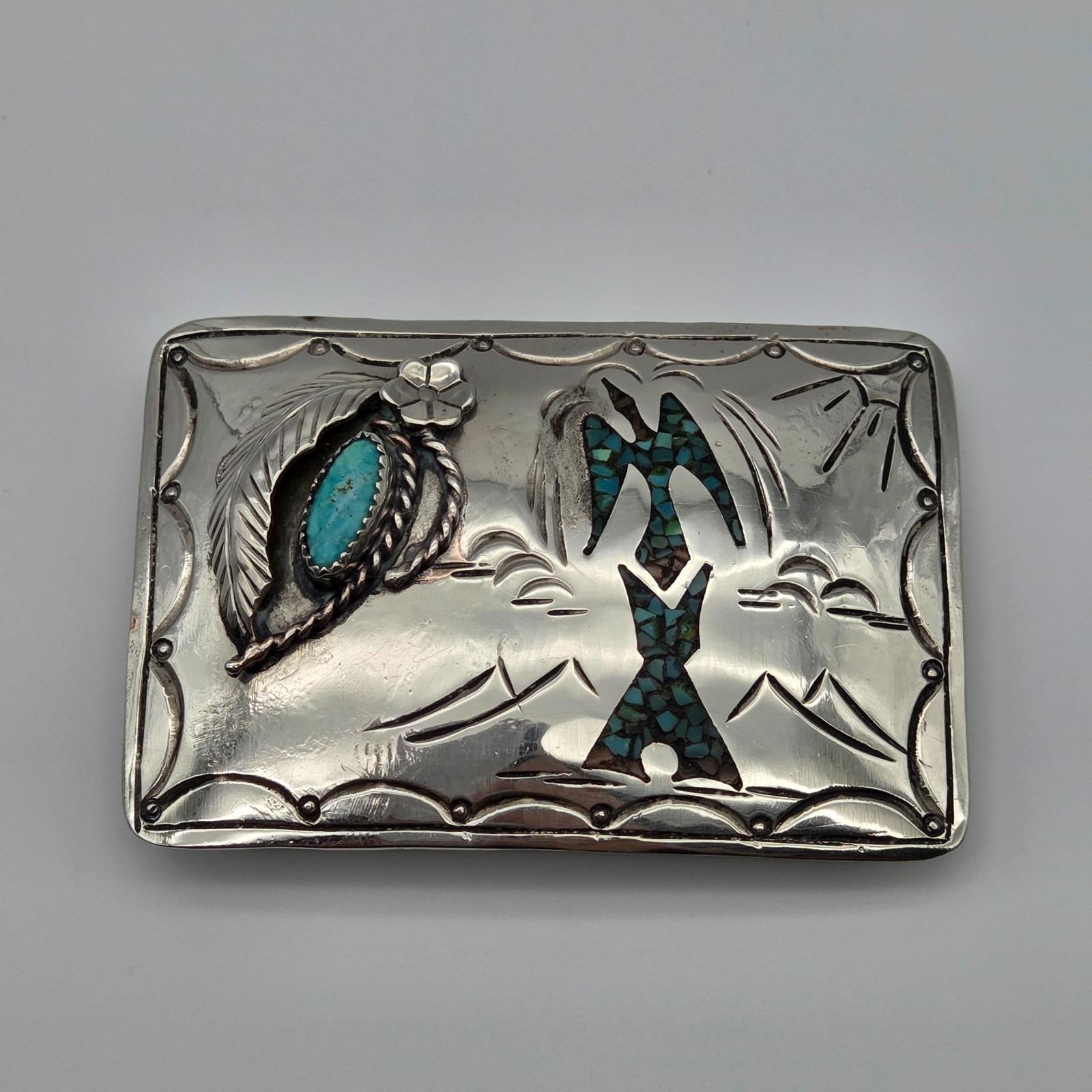 Navajo Silver Belt Buckle stamped W. Nezzie Lot - J. Nezzie Navajo Native American sterling silver belt  main image 4