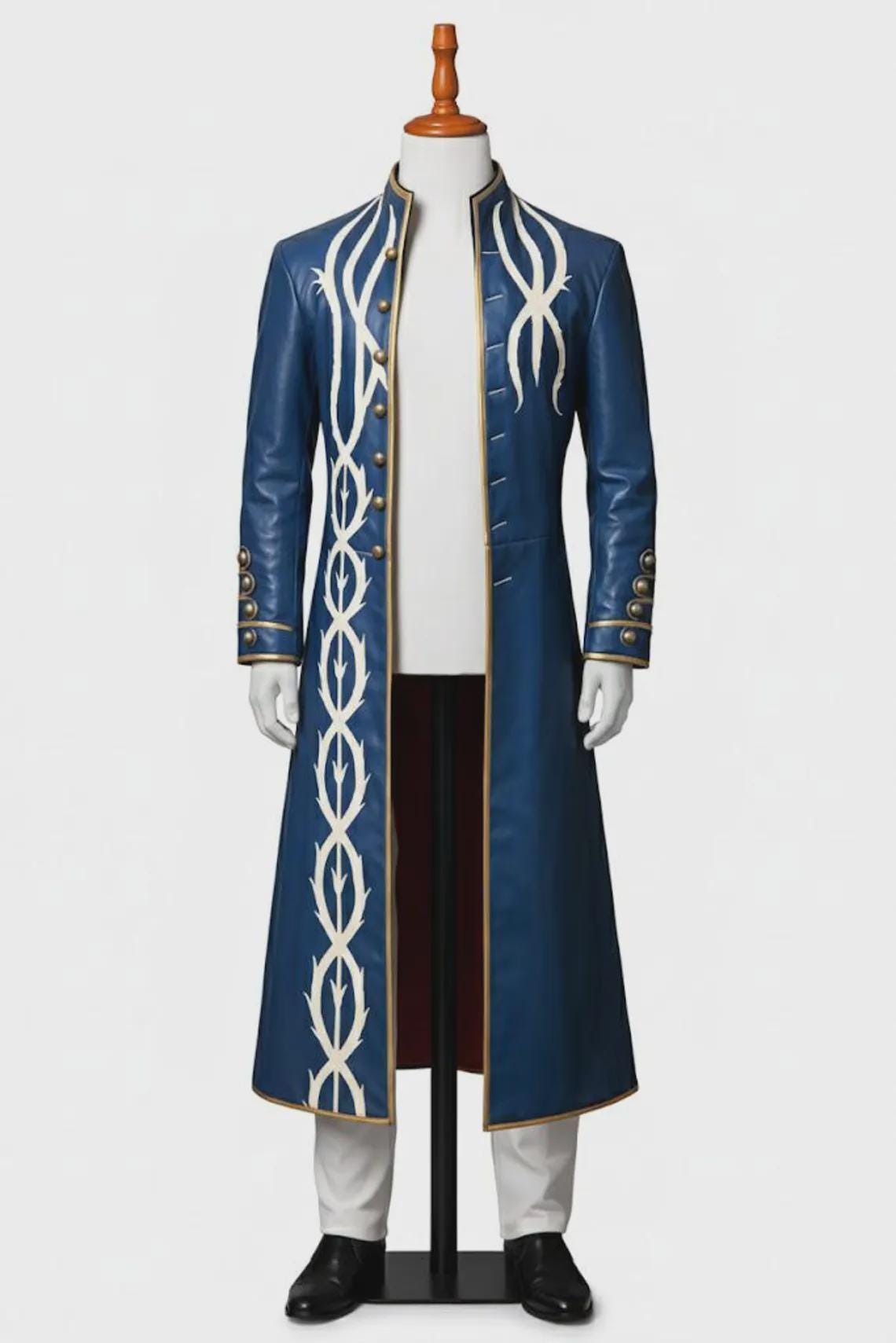 DMC 3 Inspired Vergil Blue Leather Trench Coat Video Game Costume