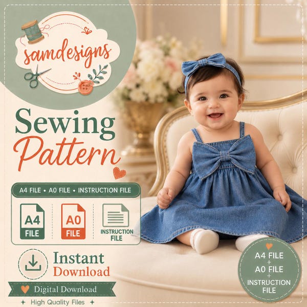Patrón de costura en PDF para vestido de bebé niña / Vestido fruncido sin mangas / Patrón de costura para principiantes / Tallas de 3 a 24 meses / Descarga instantánea