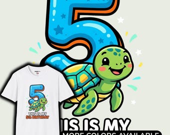 Fifth Birthday Turtle Shirt Kids Sea Birthday Tee Ocean Animal Party Graphic