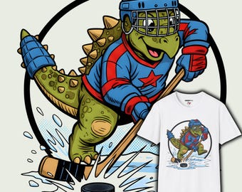Dinosaurier Hockey Spieler Shirt Cartoon Sport Grafik T-Shirt Baby Kleinkind Kinder Erwachsene Geschenk Outfit