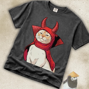 Funny Devil Cat Shirt Comfort Colors® Vintage Clothing Gift Halloween Pet Graphic Cat Lover