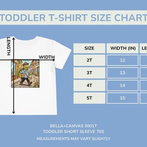 K&ouml;nnte beinhalten: Wei&szlig;es T-Shirt mit kurzen &Auml;rmeln f&uuml;r Kleinkinder mit einer Grafik einer Schildkr&ouml;te, die auf einer Stra&szlig;e l&auml;uft. Die Gr&ouml;&szlig;entabelle zeigt die Ma&szlig;e in cm: 2T (30,5 cm Breite, 39,4 cm L&auml;nge), 3T (33 cm Breite, 41,9 cm L&auml;nge), 4T (35,6 cm Breite, 44,5 cm L&auml;nge) und 5T (38,1 cm Breite, 47 cm L&auml;nge).