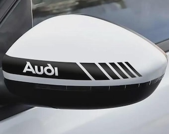2x Audi Mirror Stickers 6-Inch – Car Badge, Logo, Emblem, Racing Stripes, Audi Decal
