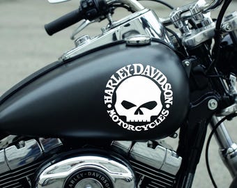 2XHarley Davidson Skull Decals Stickers | Motorcycle Gas Fuel Tank Logo Emblem | Compatible with Sportster, Softail