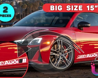 2PCS Sport Stripe Car Decals Audi Style 15" Racing Body Stickers Universal Fit Cars SUVs Trucks Hood Door Side Skirt Accent Vinyl