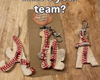 MLB any team Baseball  - Upcycled Leather -Handcrafted Game worn – Repurposed Sports -Bag Charm- Keychain