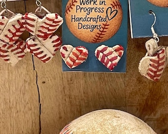 Game-Worn Baseball Softball Heart Earrings – Repurposed Sports Accessory