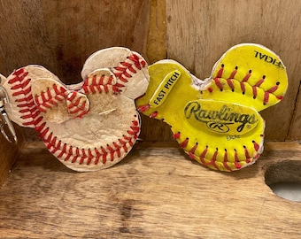 Mickey Mouse Baseball Bag Charm – Repurposed Game-Worn Leather Keychain