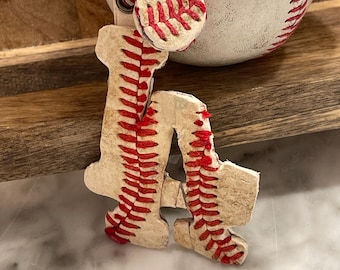 LA Dodgers Baseball  - Upcycled Leather -Handcrafted Game worn – Repurposed Sports -Bag Charm- Keychain